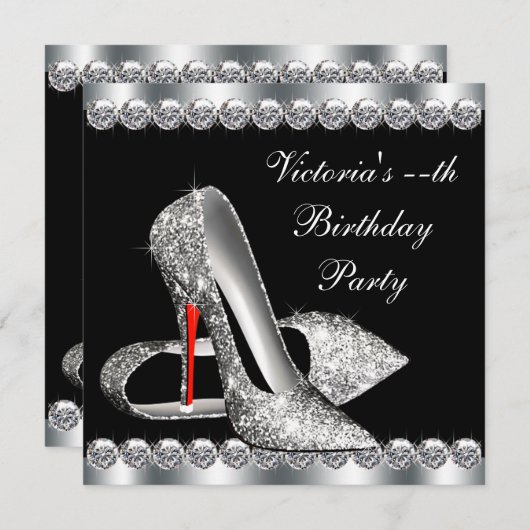 Vrouwen Elegant Zwart Verjaardagsfeest Kaart (Voorkant / Achterkant)