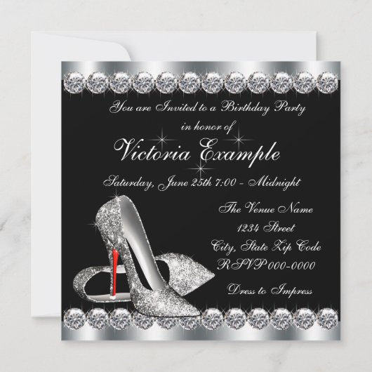 Vrouwen Elegant Zwart Verjaardagsfeest Kaart (Achterkant)