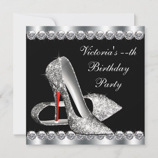 Vrouwen Elegant Zwart Verjaardagsfeest Kaart (Voorkant)