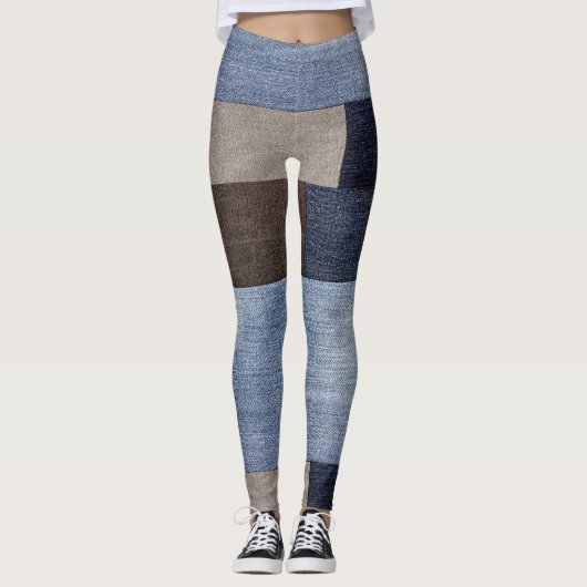 Vrouwen Elegante Kleurrijke Patchwork Nep Denim Br Leggings (Voorkant)
