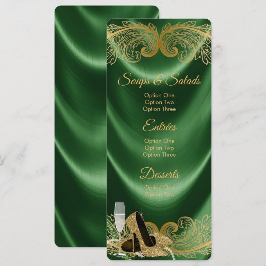 Vrouwen Emerald Green en Gold Verjaardag Party Men Kaart (Voorkant / Achterkant)