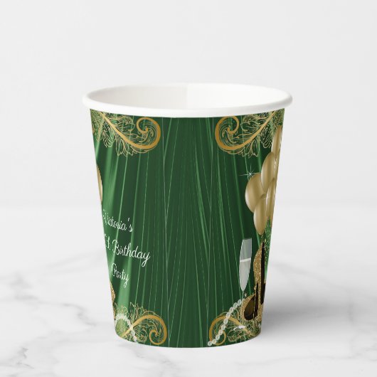 Vrouwen Emerald Groen Goud Verjaardagsfeestje Papi Papieren Bekers (Links)