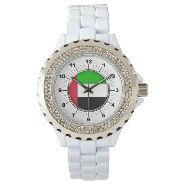 Vrouwen Emirates Vlag Rhinestone Wit Horloge (Voorkant)
