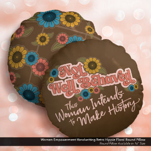 Vrouwen Empowerment Handschrift Retro Hippie Bloem Rond Kussen