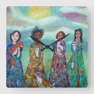 Vrouwen en dieren Filmkunst Acrylwandklok Vierkante Klok