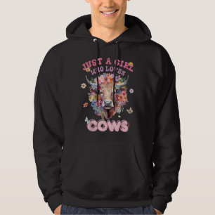 Vrouwen en Kinder Schattigee Koe Bloemen Gewoon Ee Hoodie