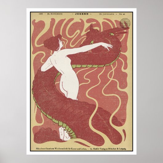 Vrouwen en slangen - Art Nouveau - Jugend Art Poster (Voorkant)
