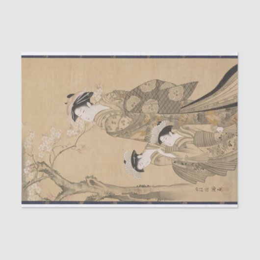 Vrouwen en twee kinderen van Kubo Shunman Tissuepapier (Voorkant)