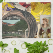 Vrouwen en wijncollage theedoek (Gevouwen)
