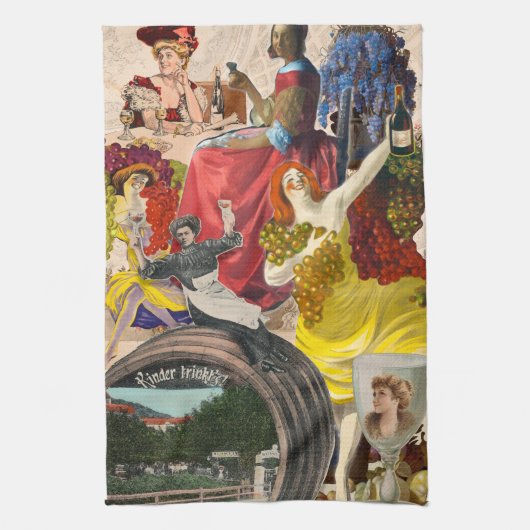 Vrouwen en wijncollage theedoek (Verticaal)