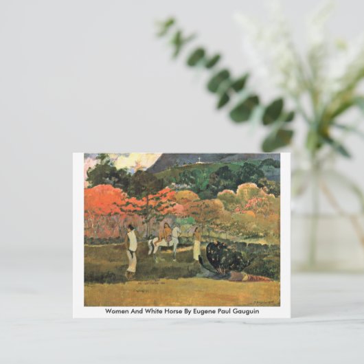 Vrouwen en witte paarden door Eugene Paul Gauguin Briefkaart (Staand voorkant)