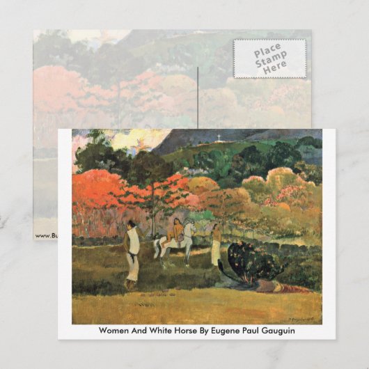 Vrouwen en witte paarden door Eugene Paul Gauguin Briefkaart (Voorkant / Achterkant)