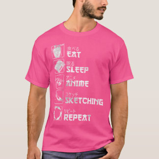 Vrouwen Eten Slaap Anime Schetsen Herhaal Ik hou v T-shirt
