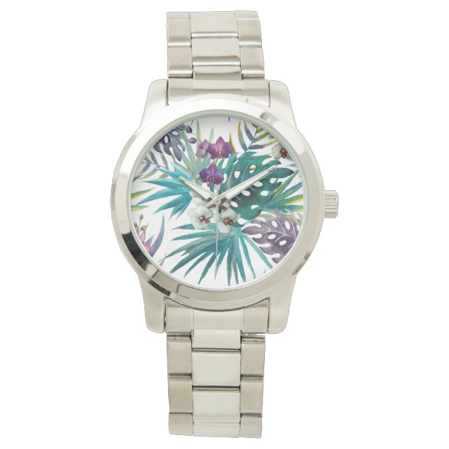 Vrouwen eWatch - Tropische Orchidee Horloge (Voorkant)