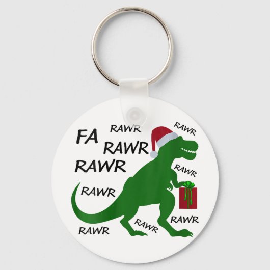 Vrouwen Fa Rawr Dinosaur T-rex kerstfeest Santa T- Sleutelhanger (Voorkant)