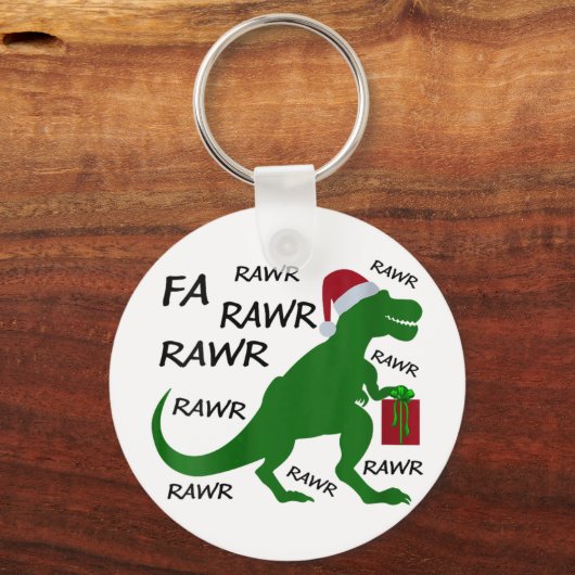 Vrouwen Fa Rawr Dinosaur T-rex kerstfeest Santa T- Sleutelhanger (Voorkant)
