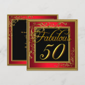 Vrouwen Fabulous 50th Birthday Party Red Gold Kaart (Voorkant / Achterkant)