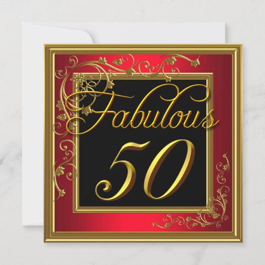 Vrouwen Fabulous 50th Birthday Party Red Gold Kaart (Voorkant)