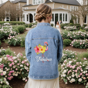 Vrouwen Fabulous Flamingo Tropische Bloemen Roze Denim Jacket