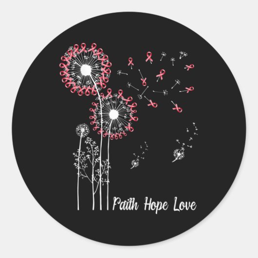 Vrouwen Faith Hope Love Breast Cancer Dandelion Fl Ronde Sticker (Voorkant)