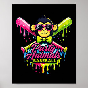 Vrouwen feest dieren honkbal grappige aap poster