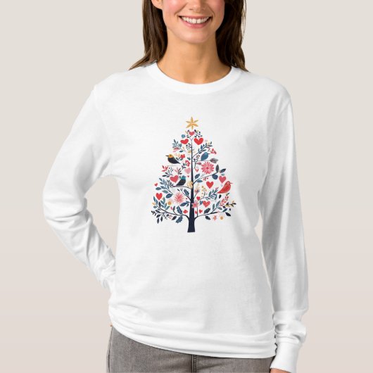 Vrouwen Feestelijke Kerstboom T-shirt (Voorkant)