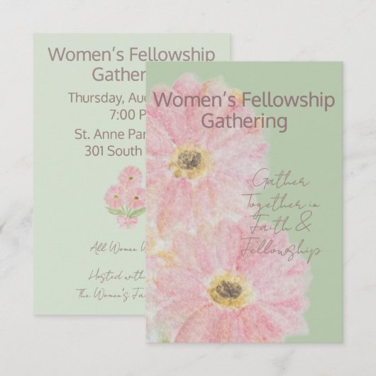 Vrouwen Fellowship | Roze Gerber Daisy Plat Kaart (Voorkant / Achterkant)