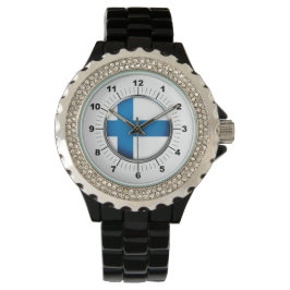 Vrouwen Finse Vlag Strass Zwart emaille horloge