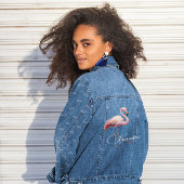 Vrouwen Flamingo Thema Roze Denim Jacket