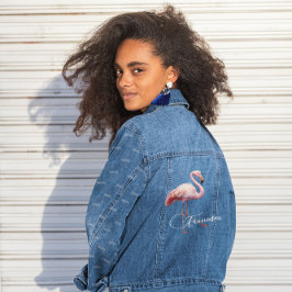 Vrouwen Flamingo Thema Roze Denim Jacket