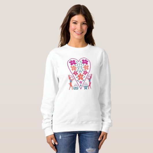 Vrouwen Folky Heart met Konijnen Sweatshirt (Voorkant volledig)