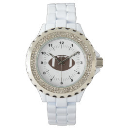 Vrouwen Football Rhinestone wit emaille horloge