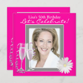 Vrouwen Foto Hot Pink Verjaardagsfeest Kaart (Voorkant / Achterkant)