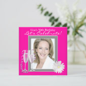 Vrouwen Foto Hot Pink Verjaardagsfeest Kaart (Staand voorkant)