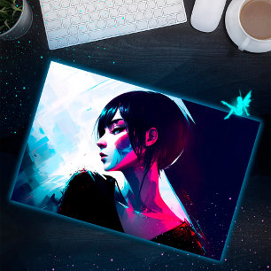 Vrouwen Fractal Neon Cyber Licht en Donker Stijlvo Briefkaart