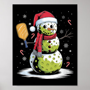 Vrouwen Funny Pickleball Snowman Santa Hat Xmas Co Poster