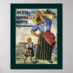 Vrouwen gaan naar coöperaties 1918 Russisch Poster