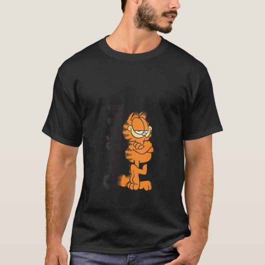 Vrouwen Garfield leunend tegen Logo Cartoon Cat V T-shirt (Voorkant)
