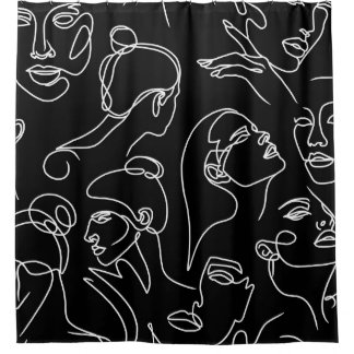 Vrouwen geconfronteerd met Abstract tekenpatroon Douchegordijn