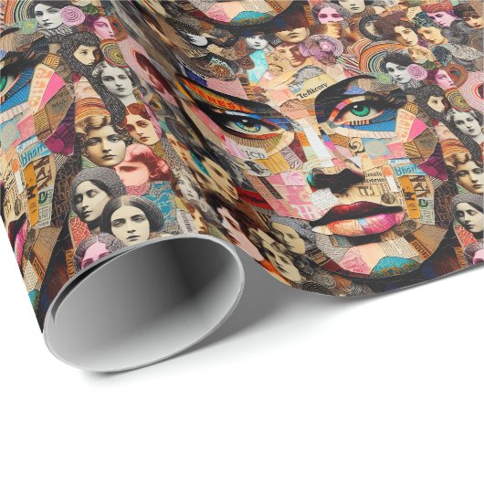 vrouwen geconfronteerd met abstracte collage pop k cadeaupapier (Rol Hoek)