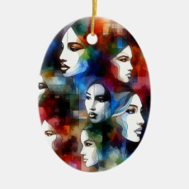 vrouwen geconfronteerd met abstracte waterverven p keramisch ornament