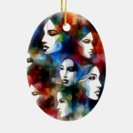vrouwen geconfronteerd met abstracte waterverven p keramisch ornament