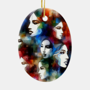 vrouwen geconfronteerd met abstracte waterverven p keramisch ornament