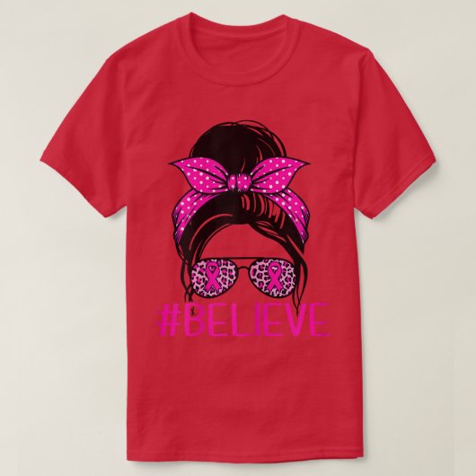 Vrouwen geloven dat Bun Leopard Pink Ribbon Breas T-shirt (Design voorkant)