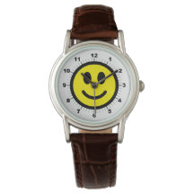 Vrouwen Gelukkig Gezicht Bruin Leren Strap Horloge