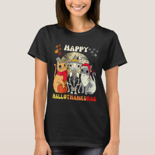 Vrouwen Gelukkig Hallothanksma Katten Halloween Th T-shirt