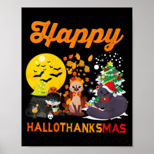 Vrouwen Gelukkig Hallothanksmas Cat Halloween Kers Poster
