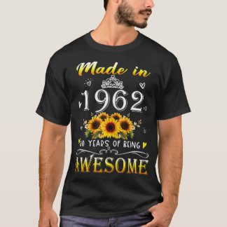 Vrouwen gemaakt in 1962 Zonnebloem 60 jaar of oude T-shirt
