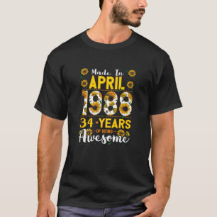 Vrouwen gemaakt in april 1988 34 jaar oud 34 jaar t-shirt