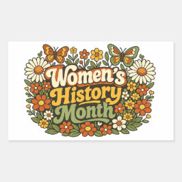 Vrouwen Geschiedenis Maand Retro 70s Bloemrijke Gr Rechthoekige Sticker